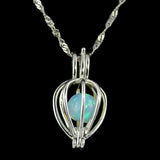 Small Ethiopian Opal Sphere in a Silver Cage Pendant on a Singapore Chain Necklace.