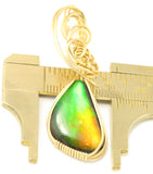 Wire-Wrapped Freeform Green and Orange Ammolite Fossil Pendant