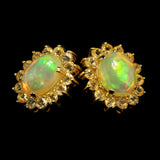 Ethiopian Honey Opals in Gold Earrings with a Citrine Sunflower or Starburst Halo Setting.
