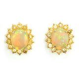 Ethiopian Honey Opals in Gold Earrings with a Citrine Sunflower or Starburst Halo Setting.