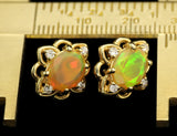 Faceted Ethiopian Honey Opal with Diamond Accents in Gold Lotus-Shape Earrings