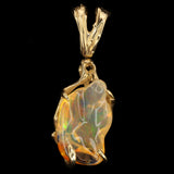 Freeform Mexican Fire Opal with Full-Spectrum Play-of-Color, in Unique, Organic Gold Pendant Setting with Spinning Bale.