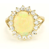 Pinfire Pattern Ethiopian Opal in White Topaz Halo, Gold Statement Ring