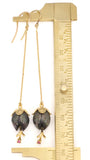 Carved Galatea Tahitian Pearl Flowers with Ruby and Gold Petals and Stamens. Drop Earrings with French Hooks