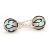 White Gold Galatea Earrings with Carved Tahitian Pearls over Turquoise