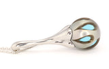 White Gold Galatea Necklace with Carved Tahitian Pearl over Turquoise