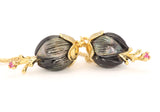 Carved Galatea Tahitian Pearl Flowers with Ruby and Gold Petals and Stamens. Drop Earrings with French Hooks
