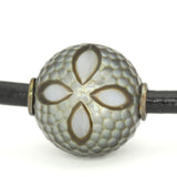 Pebbled Galatea Tahitian Pearl with Cross Carving on Black Leather Thong Necklace