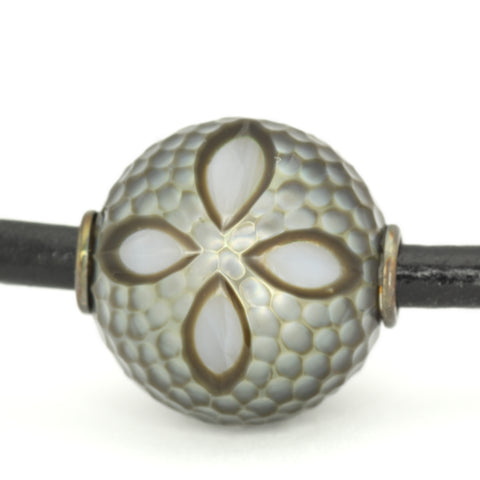 Pebbled Galatea Tahitian Pearl with Cross Carving on Black Leather Thong Necklace