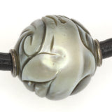 Carved Dolphin Galatea Tahitian Pearl, on black leather thong necklace