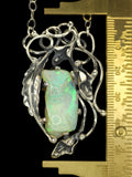 Freeform Ethiopian Opal with Honeycomb Pattern in Silver Calla Lily Necklace