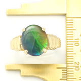 Unisex Ammolite Fossil Ring, Gold, Prong Setting, Doublet, Green and Blue