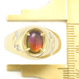 Full-Spectrum Ammolite Fossil in Yellow and White Gold Unisex Ring with Diamond Accents