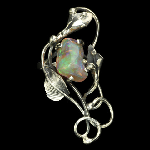 Freeform Red Ethiopian Opal in Large Silver Calla Lily Ring