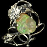 Freeform Honeycomb-Pattern Ethiopian Opal in Silver Calla Lily Ring