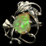 Freeform Honeycomb-Pattern Ethiopian Opal in Silver Calla Lily Ring