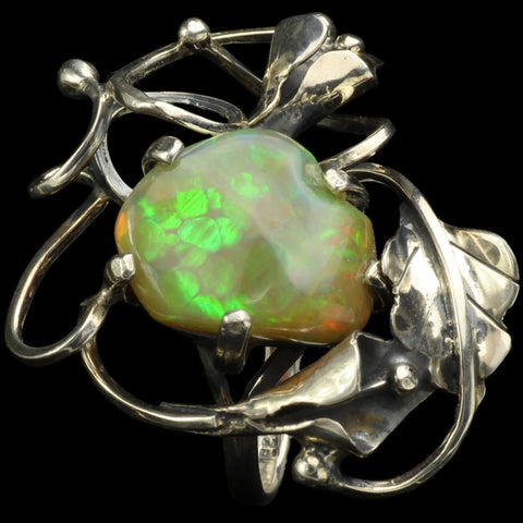 Freeform Honeycomb-Pattern Ethiopian Opal in Silver Calla Lily Ring