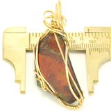 Red Wire-Wrapped Ammolite Fossil Pendant