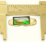 Men's Ammolite Fossil Ring, Horizontal Bar, Green and Gold, Bezel Setting