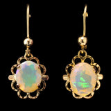 Faceted, Full-Spectrum Ethiopian Opals in Gold Earrings with Leverback Closure