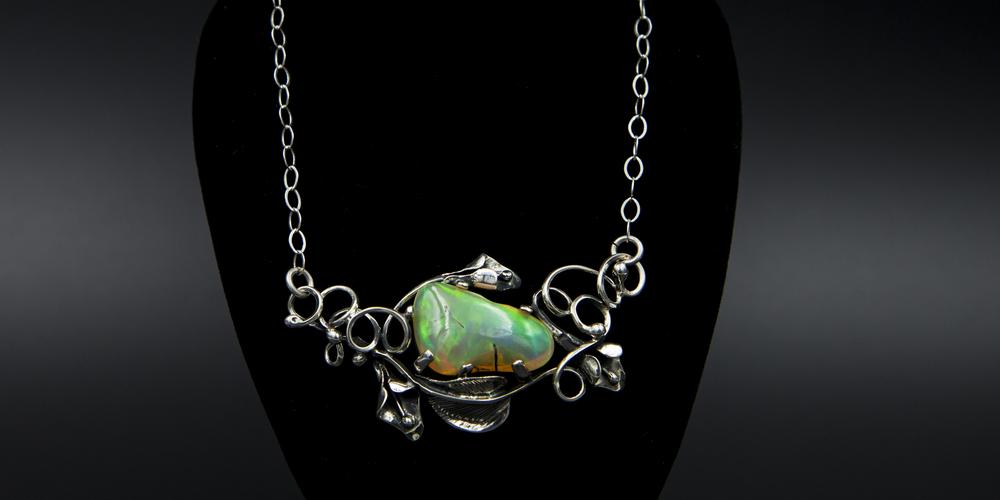 Calla Lily Necklace With Ethiopian Opal