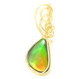 Wire-Wrapped Freeform Green and Orange Ammolite Fossil Pendant