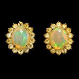 Ethiopian Honey Opals in Gold Earrings with a Citrine Sunflower or Starburst Halo Setting.