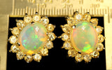 Ethiopian Honey Opals in Gold Earrings with a Citrine Sunflower or Starburst Halo Setting.