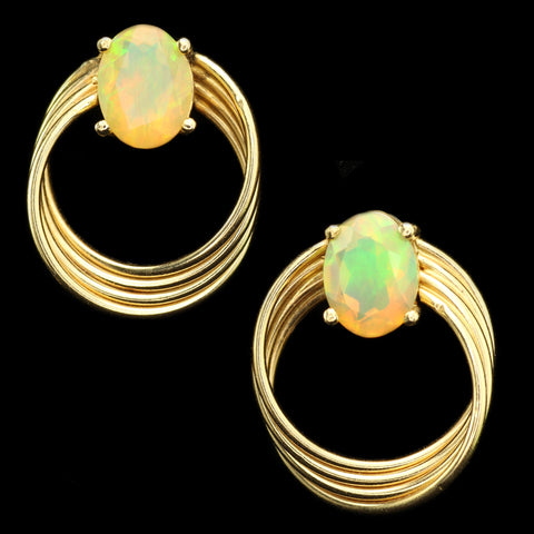 Faceted Ethiopian Honey Opals in Gold Earrings