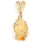 Freeform Mexican Fire Opal with Full-Spectrum Play-of-Color, in Unique, Organic Gold Pendant Setting with Spinning Bale.
