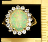 Pinfire Pattern Ethiopian Opal in White Topaz Halo, Gold Statement Ring
