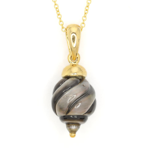 Spiral-Carved Galatea Tahitian Pearl and Gold Necklace