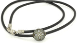 Pebbled Galatea Tahitian Pearl with Cross Carving on Black Leather Thong Necklace