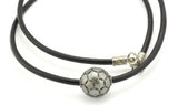 Galatea Tahitian Pearl Carved in a Soccer Ball Style, on a Black Leather Thong Necklace with Silver Clasp.