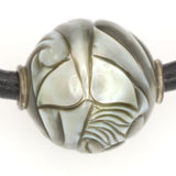 Carved Dolphin Galatea Tahitian Pearl, on black leather thong necklace