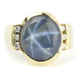 Deep Blue-Grey Natural Star Sapphire in Gold Unisex or Men's Ring with Diamond Accents