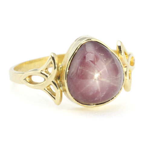 Natural Star Ruby in Gold Ring with Celtic Knotwork