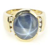 Deep Blue-Grey Natural Star Sapphire in Gold Unisex or Men's Ring with Diamond Accents