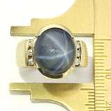 Deep Blue-Grey Natural Star Sapphire in Gold Unisex or Men's Ring with Diamond Accents
