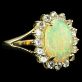 Pinfire Pattern Ethiopian Opal in White Topaz Halo, Gold Statement Ring