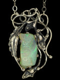 Freeform Ethiopian Opal with Honeycomb Pattern in Silver Calla Lily Necklace