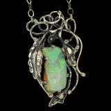 Freeform Ethiopian Opal with Honeycomb Pattern in Silver Calla Lily Necklace