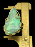 Large Ethiopian Opal with Blue and Green Play-of-Color in Vintage, Gold Ring with Leaves and Vines.  Straw or Chaff Pattern.