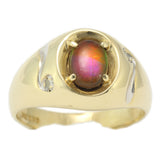 Full-Spectrum Ammolite Fossil in Yellow and White Gold Unisex Ring with Diamond Accents