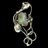 Freeform Red Ethiopian Opal in Large Silver Calla Lily Ring