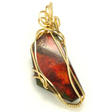 Red Wire-Wrapped Ammolite Fossil Pendant
