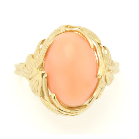 Angleskin Coral in Gold Ring with Leaf Design