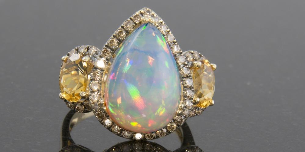 Ethiopian Opal, Citrine, and Diamond