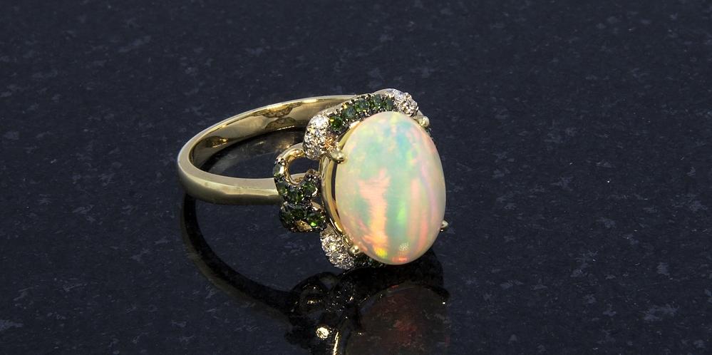 Ethiopian Opal with Green and White Diamonds